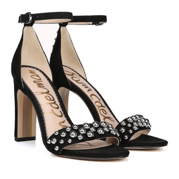 SAM EDELMAN YOSHI black SUEDE PUMPS adjustable ankle STRAP STUDDED edgy Sz 9 - Picture 1 of 13